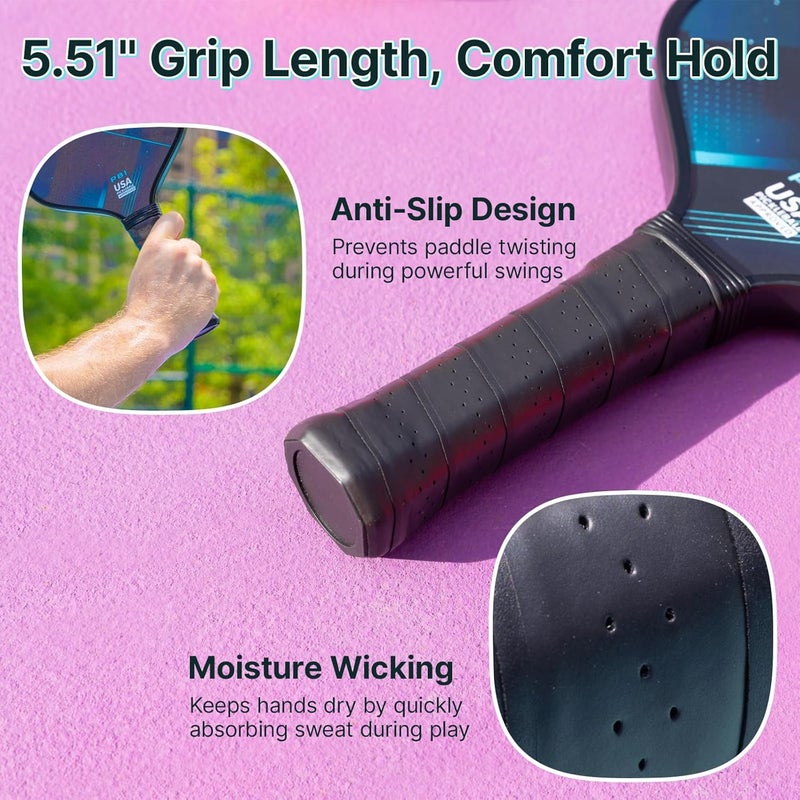 GOLABS PB1 Pickleball Paddles Set of 2, Durable Fiberglass Surface& 16mm STR-Core Power Polymer Core, USAPA Approved, 8oz Lightweight & Comfort Anti-Slip Elongated Grip for Increased Power and Spin - Image 5